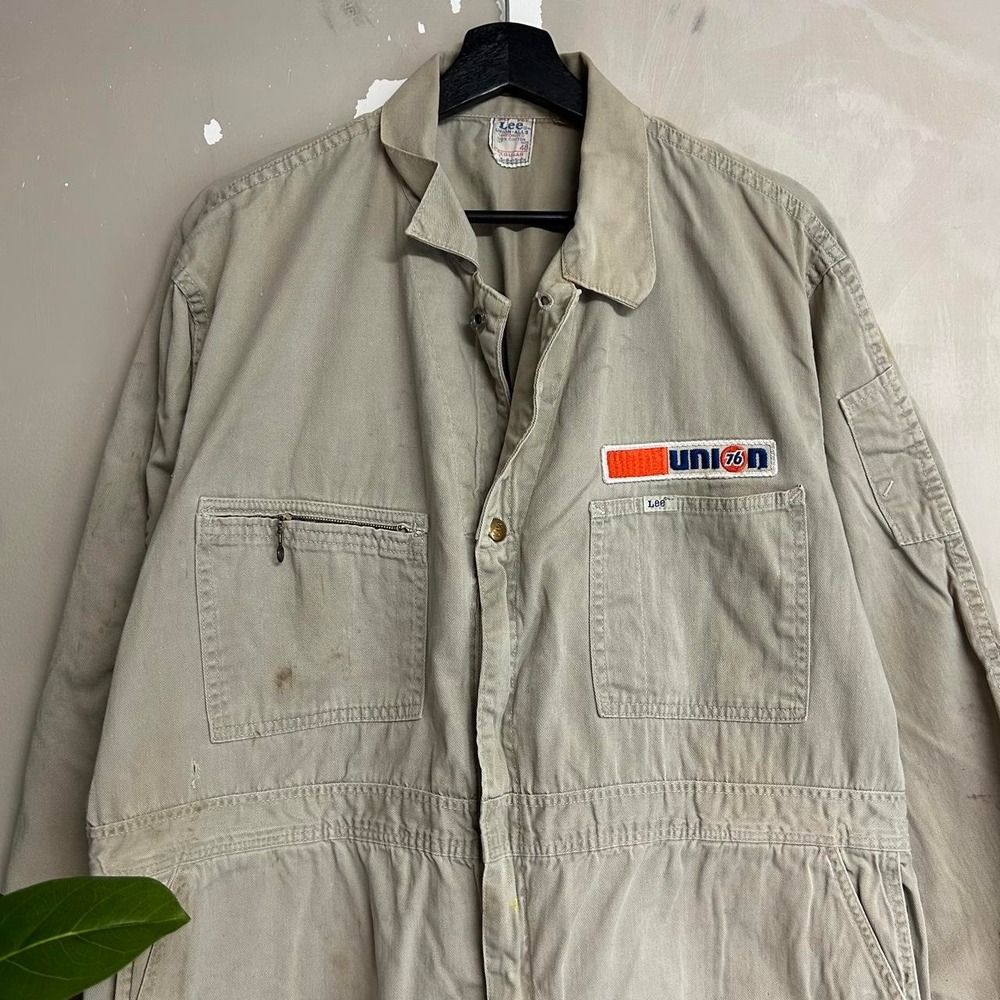 Vintage 60s Lee Union-Alls Union 76 HBT Coveralls Cream Mens 48 Racing Jumpsuit